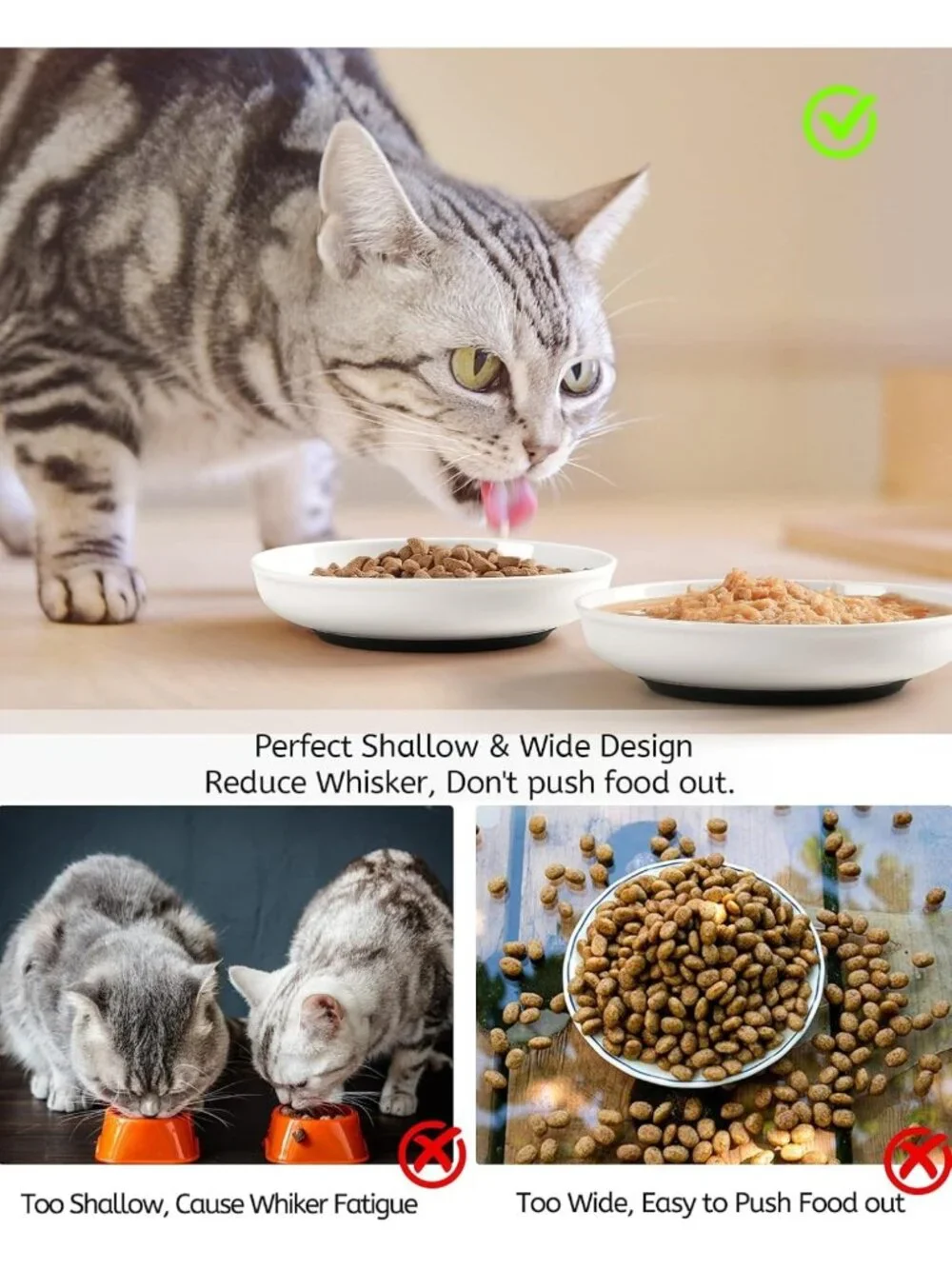 No Spill Cat Bowls Set - Anti-Whisker Fatigue Ceramic Dishes for Indoor Cats, 3